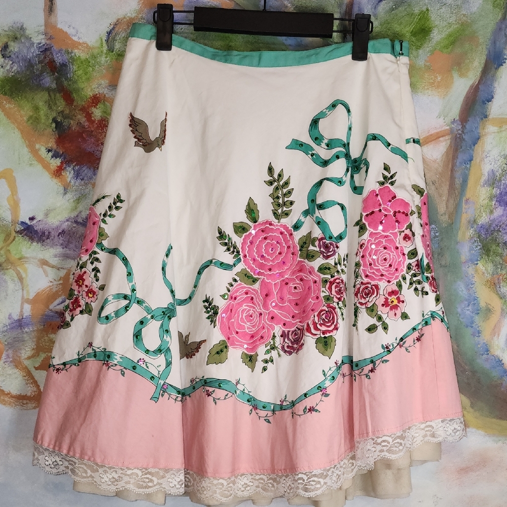 Gallery A-Line Skirt - Pink and Green Floral